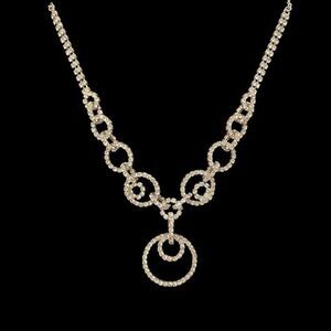 Rhinestone Necklace Faceted Clear Prong Set Silvertone Circles Bling Statement